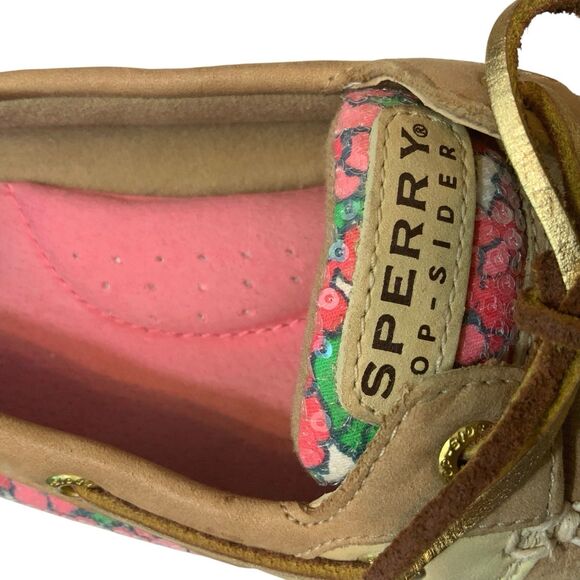 Sperry Top-Sider Angelfish Berry Floral Sequin Boat Shoes Tan Leather Size 7 - Picture 7 of 16